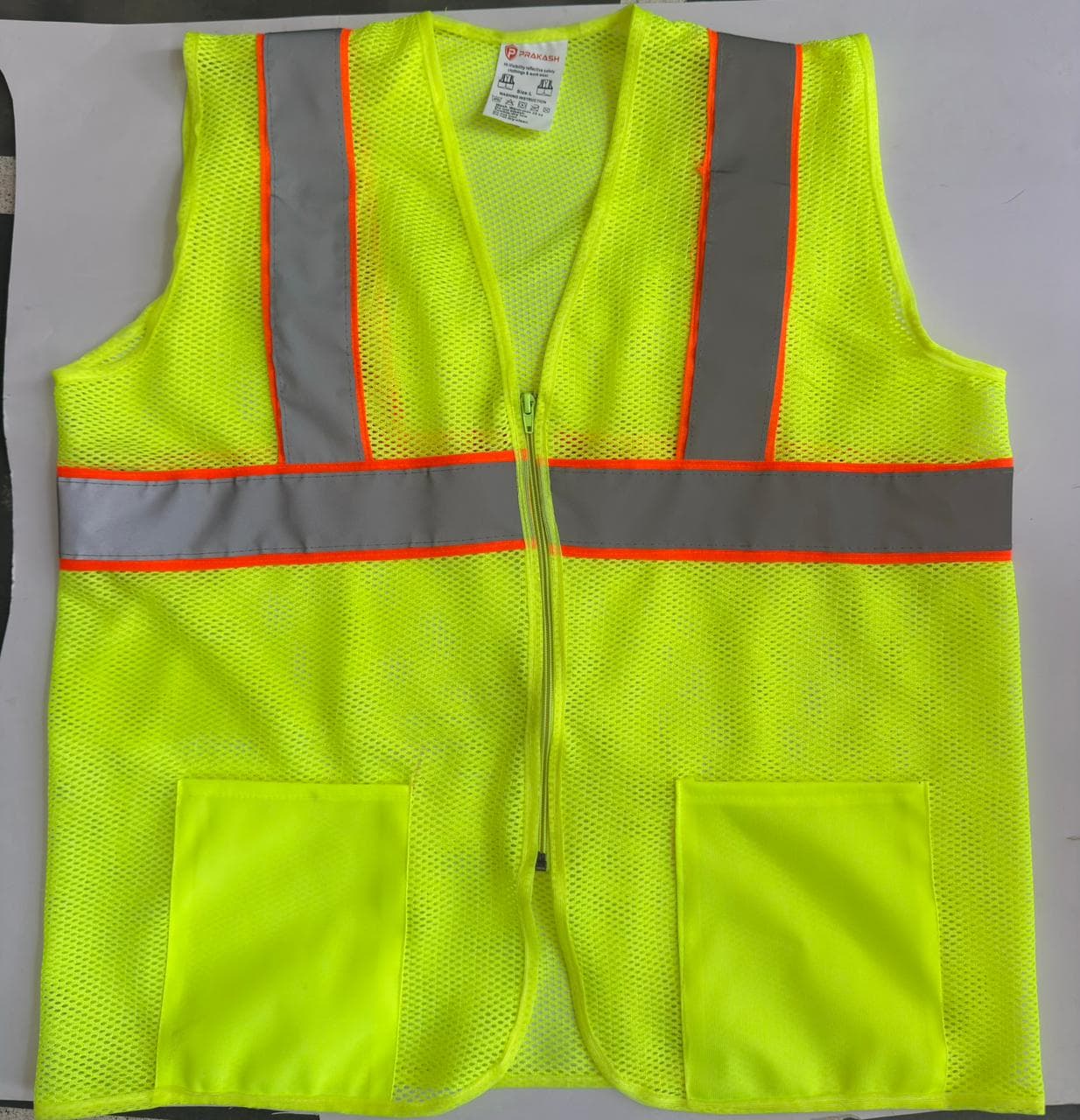 Green Safety Jacket with Orange Reflective Tape